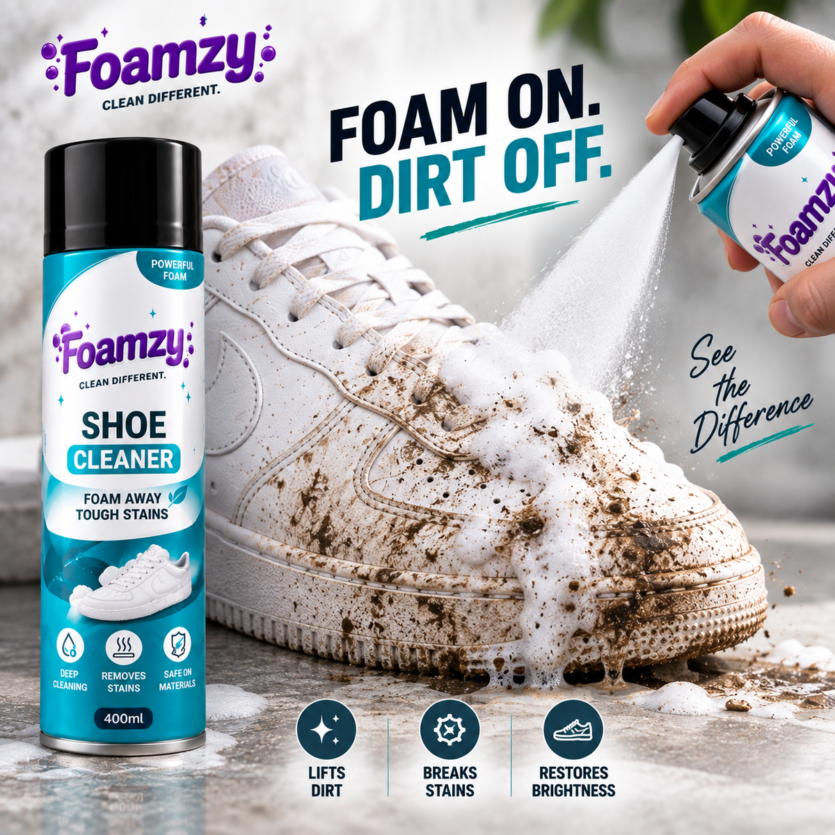 Foamzy Freshstep - Footwear Cleaning Foam (2 Foam Cleaners + Free Deep-Clean Brush)